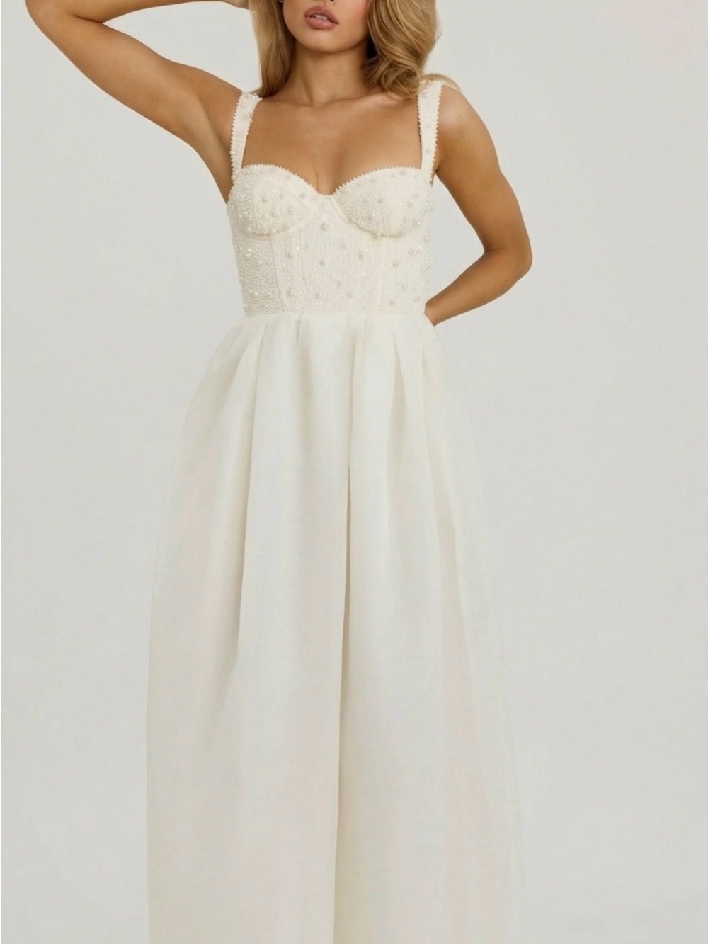 Oh Polly Cream Maxi Dress with Embellished Bust